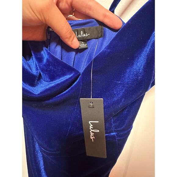 NWT Lulus Debut Diva Royal Blue Velvet Maxi Dress Size Large - Picture 9 of 11